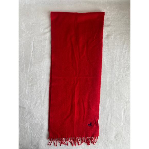 Vintage Lambswool Made In Italy Red Wool Winter Scarf with Fringe Preppy Unisex - Picture 1 of 8